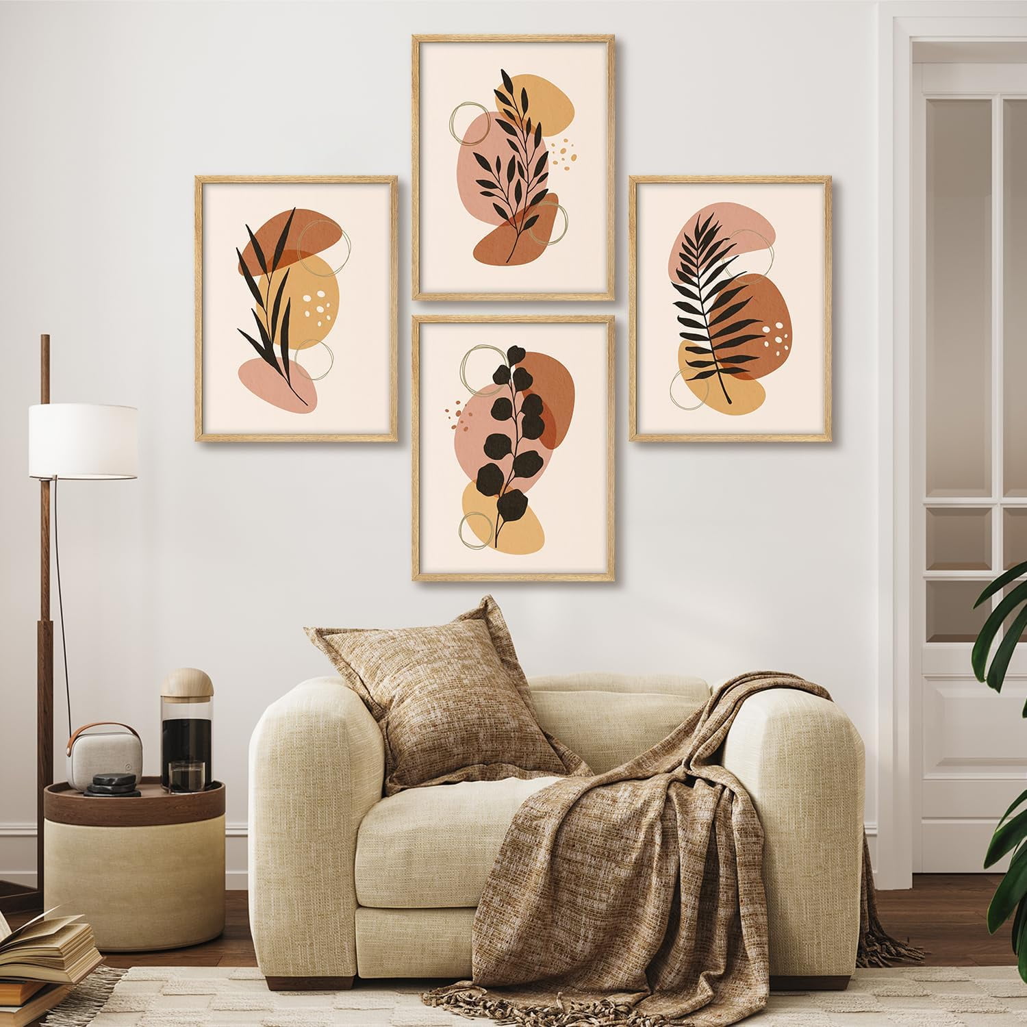 PixonSign Framed Canvas Print Wall Art Set, Geometric Duotone Tan