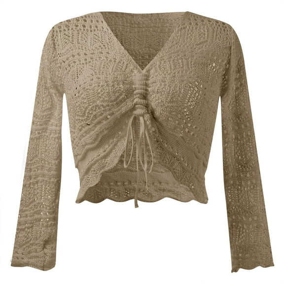 Long Sleeve Shirts for Women Bohemian Off The Shoulder Sheer Crop Top Bell Sleeves Flowing Oversized Crochet Hem Pullover Sweater Or Swimsuit Cover Long Sleeve Tops