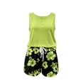 thumbnail image 3 of Women's Summer Set Sleeveless Tank Top and Shorts Set Women Crewneck Flowy Loose Fit Tank Top Women Summer Floral Beach Boardshorts(Light Green,S), 3 of 3