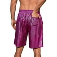 thumbnail image 3 of INSPIRE CHIC Shiny Shorts for Men's Metallic Drawstring Nightclub Disco Glitter Party Plaid Short Pants 36 Rose Red, 3 of 5
