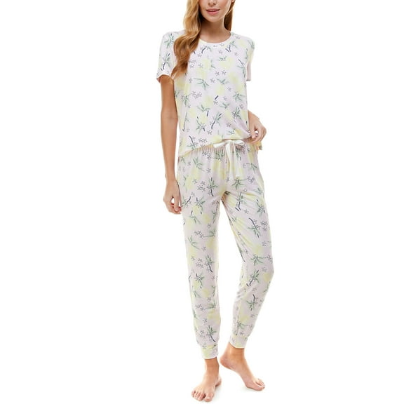 Roudelain Luxe Short Sleeve Printed Loungewear Set, Size Large, Pink