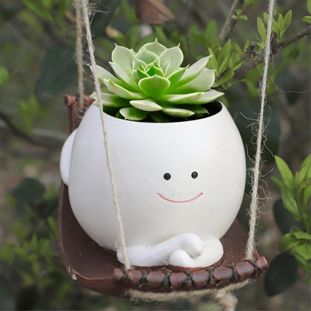 Pot Fleur Suspendu Smiley Pot Suspendu Sourire RuiDay - Décoration Murale Résine Pour Plantes - Intérieur/Extérieur - Idée Cadeau Originale Pot De Fleur Original