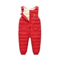 thumbnail image 2 of BLTIBY Baby Toddler Snow Bib Overalls Girls Boys Winter Fleece Thicked Warm Sleeceless Pants Fashion Skiing Bibs Romper with Pockets Red 5-6 Years, 2 of 4