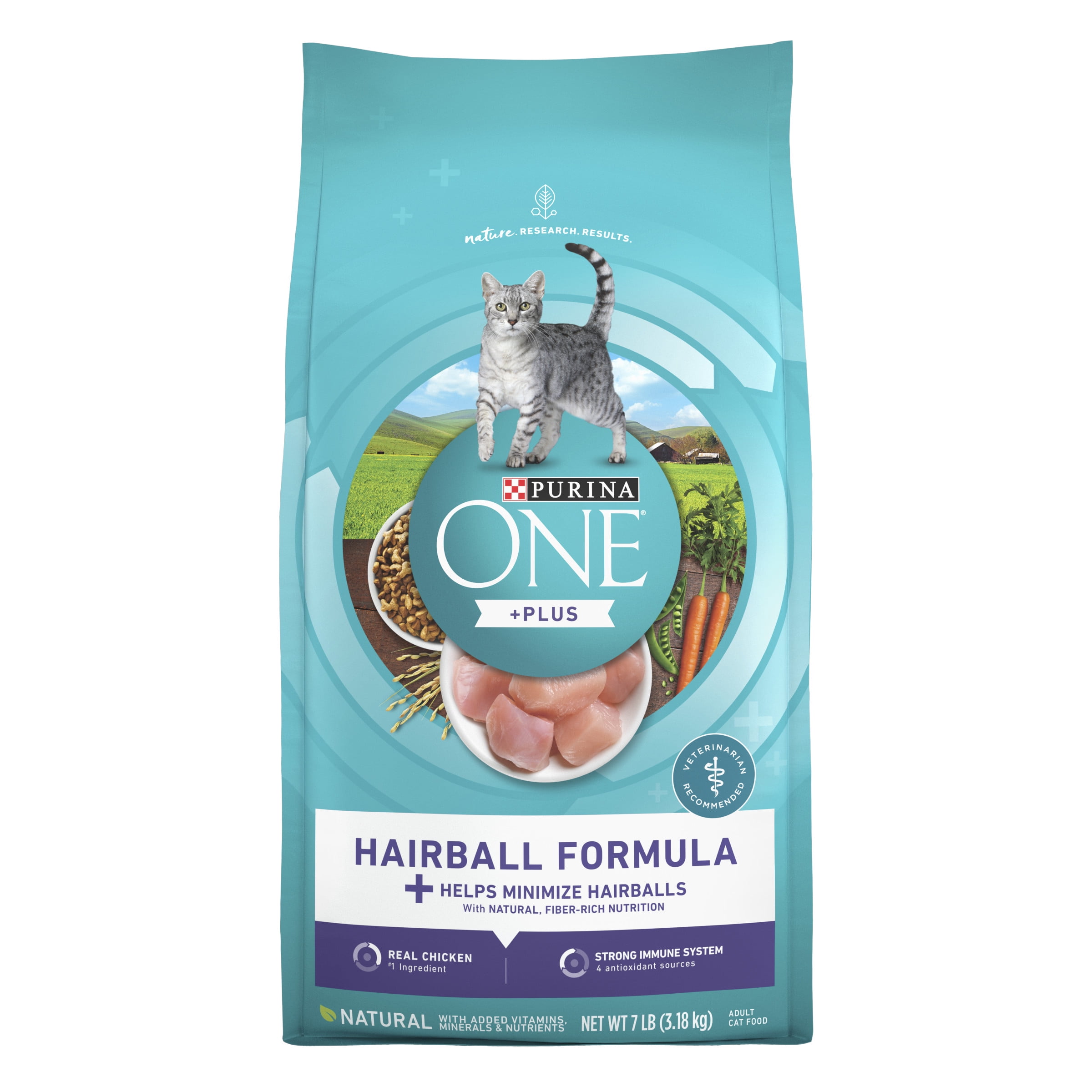 Purina One +Plus Hairball Formula Nutural and Fiber Nutrition Dry Cat Food, 7 lb Bag