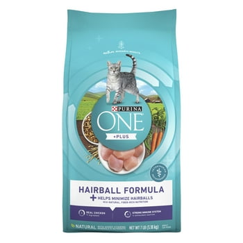 Purina One +Plus Hairball Formula Nutural and Fiber tion Dry Cat Food, 7 lb Bag