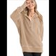 thumbnail image 3 of Sudadera con Capucha de Larga Extragrande para Mujer, Cuello en V, Botones y Abertura Lateral, Estilo Informal. Caqui L, 3 of 9