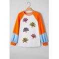 thumbnail image 5 of Women's Light Grey Thanksgiving Turkey Sequin Graphic Top – Casual Color Block Long Sleeve for Fall Celebrations - [ZhiHiMeRi] | XL, 5 of 7