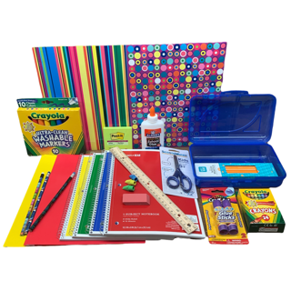 Elementary School Essentials Back to School Supplies Kit Bundle- Grades 1-4  Folders Notebooks Pencils Glue Sticks Markers Ruler Scissors Erasers Fun  (Stripe and Splatter) 