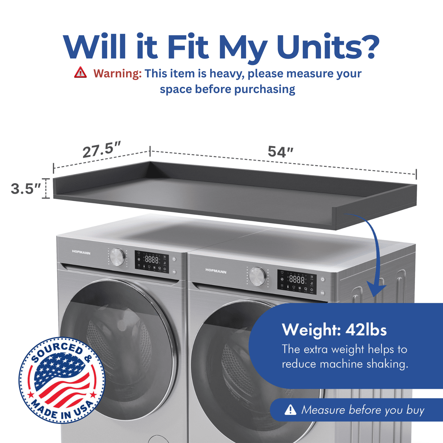 OfficeSimpli Washer Dryer Countertop w Non-Slip Pads, Made in USA, Laundry Room Wood Topper, Washer Dryer Cover for Top, Laundry Guard, Laundry Countertop, Laminate Finish (Slate Grey)
