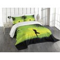 thumbnail image 3 of Ambesonne Nature Quilted Bedspread Set 3 Pcs, Sunset Sky in Forest, Queen Size, Green Black Yellow, 3 of 5