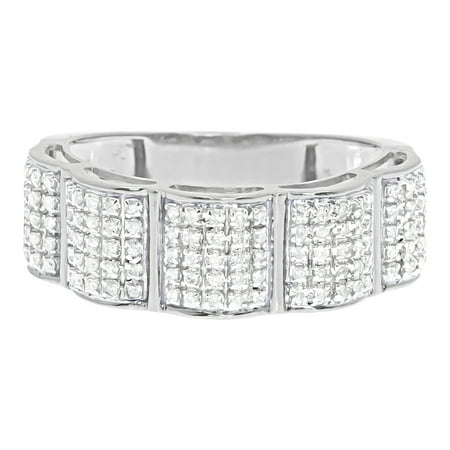 Mens Round Pave Diamond 8mm Wavy Wedding Fashion Band Ring in White Gold (0.4ct)