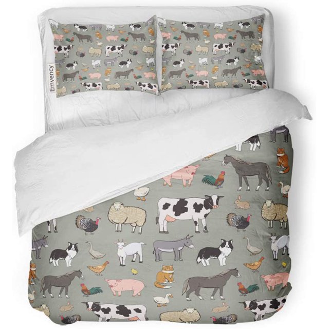 Juego de ropa de cama de 3 piezas ABPHQTO Funda de edredón para Bebé Granja de Ganado Twin Size