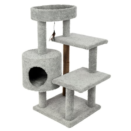 Kitty-Quick 43-in Solid Wood Cat Tree, Grey