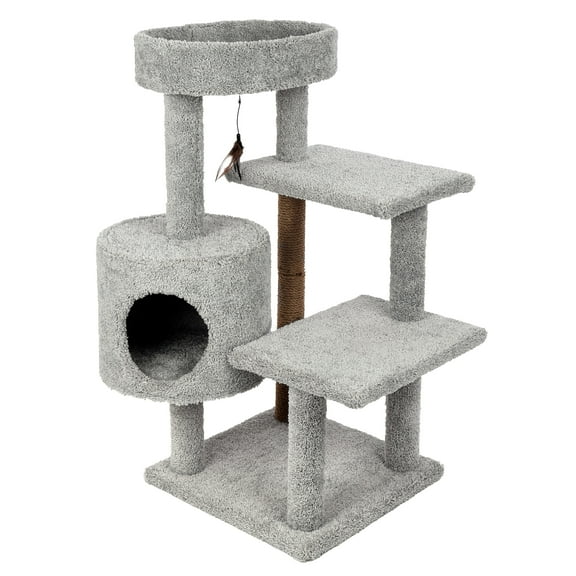 Kitty-Quick 43-in Solid Wood Cat Tree, Grey