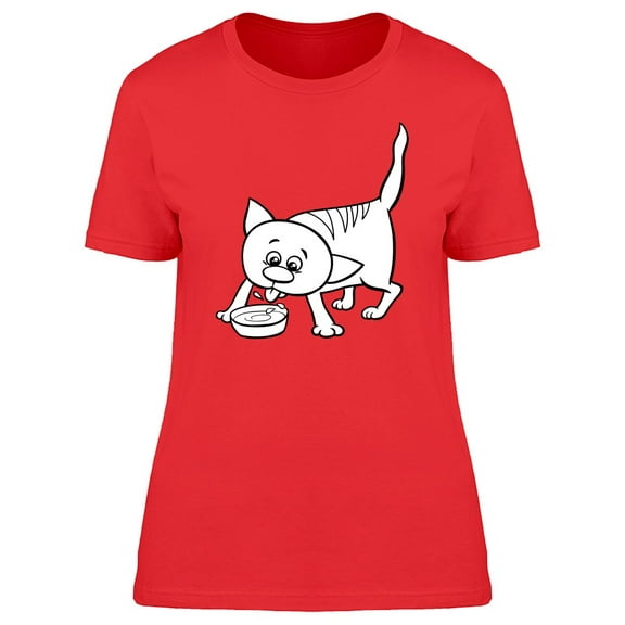 Cute Kitten Drinking Cartoon Tee Women's -Image by Shutterstock