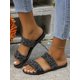 thumbnail image 1 of Women Rhinestone Decor Double Strap Flat Sandals, Brown Slide Sandals, 1 of 4