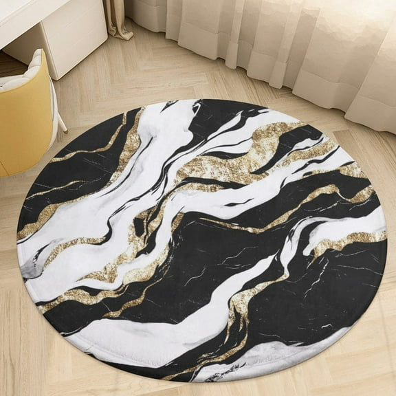 Colorful Marble Black Round Area Rugs for Bedroom Living Room, 4FT Soft Indoor Circle Carpets, Carpet Home Decor Floor Mat