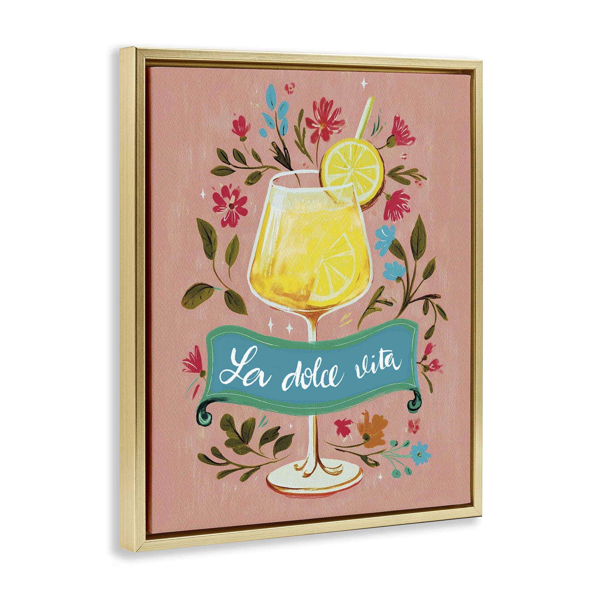 Stupell Industries Lemon Cocktail Sweet Life Gold Framed Floater Canvas Wall Art, design by Yen