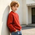 thumbnail image 4 of Enjoytime Crewneck Sweatshirt Boys Solid Color Long Sleeve Pullover Tops Casual Warm Fall Winter Clothes for Kids, 4 of 7