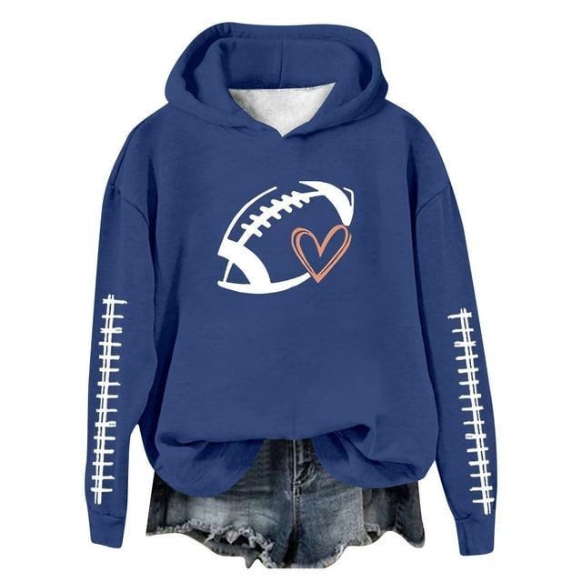 Women's Football Baseball Print Hoodie With Round Neck And Long Sleeve