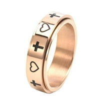 PAMTIER Women's Men's Stainless Steel 6mm High Polished Heart Cross Rotatable Ring Rose Gold Size 12