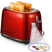 Toaster 2 Slice, Projection Stainless Steel Toasters with Bagel, Cancel, Defrost Function and 6 Bread Shade Settings Bread Toaster with Ambient Light, Removable Crumb Tray