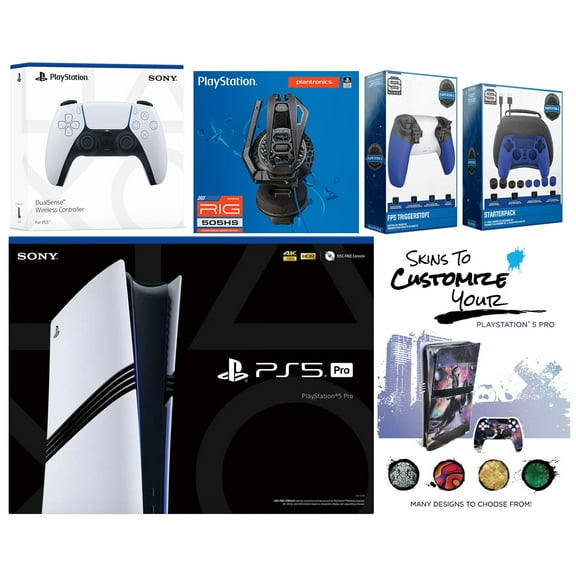 Sony Playstation 5 Pro Bundle with Extra White Controller, Plantronics Headset, Pro Gamer Kit, Trigger Kit and MightySkins Decal Voucher Plus 1 Year CPS Extended Warranty