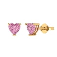 thumbnail image 2 of 1.5 Ct Heart Cut Studs Pink Crystal 18K Yellow Solid Gold Everyday Dainty Earrings Push Back, 2 of 7