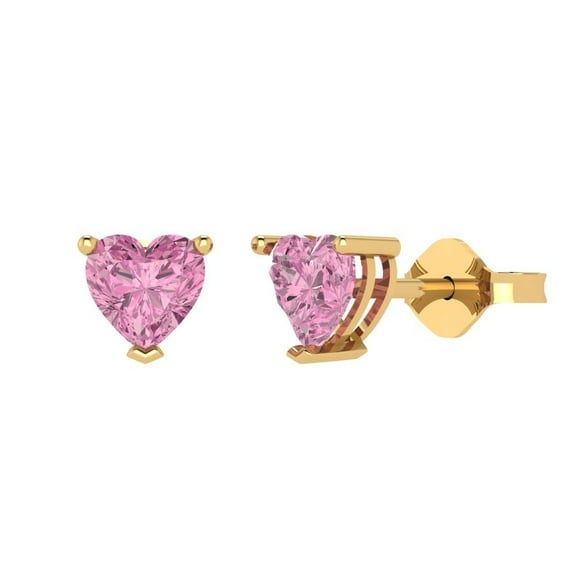 Clara Pucci 1.5 ct Brilliant Heart Cut Studs VVS1 Genuine Conflict free Pink Zircon Solid 18K Yellow Gold Designer Everyday Earrings Push back