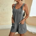 thumbnail image 2 of Lenpel Women’s Summer Rompers Sleeveless Scoop Neck Tie Knot Strap Ruched Casual Jumpsuits Loose Short Overalls with Pockets, 2 of 7