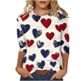 thumbnail image 5 of Uootdi 3/4 Sleeve Tops for Women Crewneck American Flag Print Patriotic 4th of July Casual Daily Graphic Blouses Gift, 5 of 6