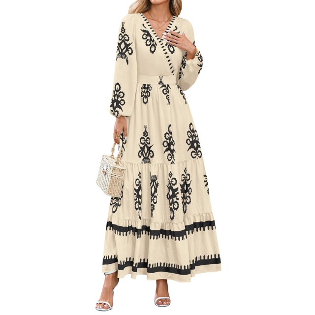Vestido de invitada a la boda PRETTYGARDEN maxi bohemio con estampado floral para mujer