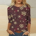 thumbnail image 2 of asdoklhq Christmas Tops for Women Trendy Women's Fashion Casual Color Letters Printing Round Neck 3/4 Sleeve T-shirt Blouse Multicolor L, 2 of 5