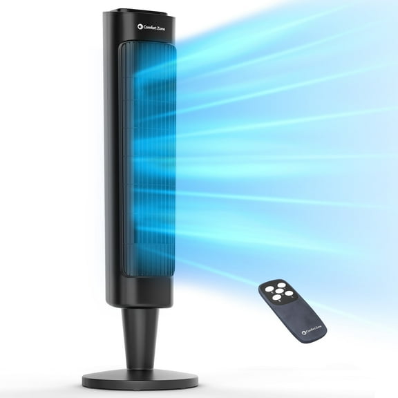 Comfort Zone 36” Tower Fan with Remote Control and Timer, Black