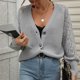 thumbnail image 1 of ICHUANYI Liquidación Mujeres Casual Sólido Tejer Botones Ahuecar Manga Larga V-Cuello Suéteres Tops ICHUANYI WER202308231882, 1 of 8