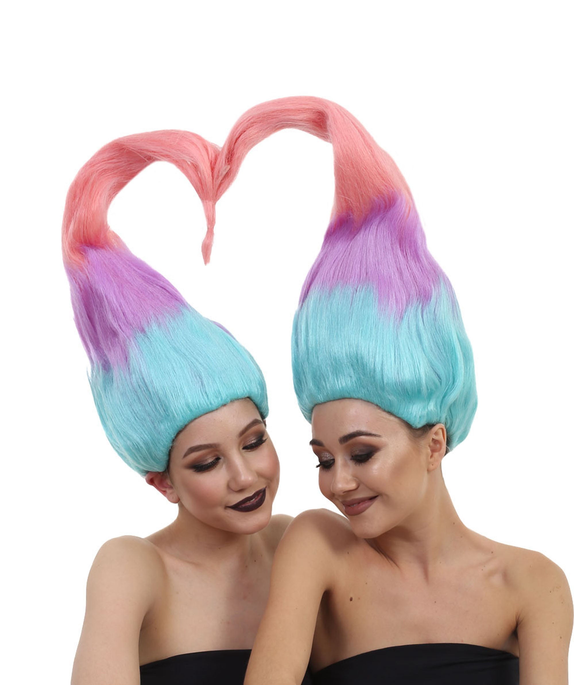 Women's Multicolor Twin Troll Wig for Adult, 60s Retro Rainbow Style Halloween Cosplay Costume