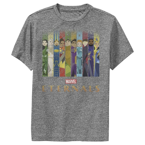 Boy's Marvel Eternals Animated Vertical Boxes Poster Performance Graphic Tee Charcoal Heather Medium