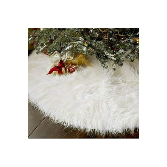 24 Inch Faux Fur Christmas Tree Skirt White Plush Skirt for Merry Christmas Party Christmas Tree Decoration