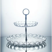 2 Tier Cake Stand Serving Tray Crystal Glass Cupcake Dessert Snack Pastry Candy Holder Tower for Wedding Birthday Party