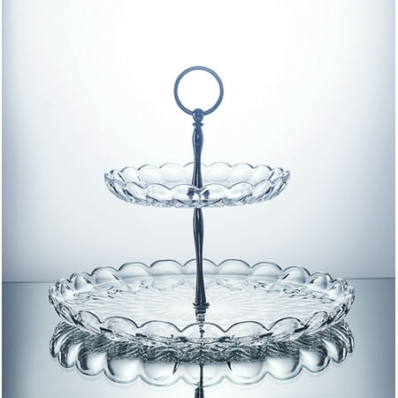 2 Tier Cake Stand Serving Tray Crystal Glass Cupcake Dessert Snack Pastry Candy Holder Tower for Wedding Birthday Party