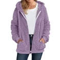 thumbnail image 2 of Fall/Winter Saving! HVOBTTY Women's Mid Fleece Jackets, Winter Coats for Women, Women's Fashion Solid Color Long Sleeve Double Sided Fleece Warm Zipper Hooded Outwear Coat with Pocket Purple, XXL, 2 of 4