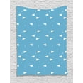 thumbnail image 1 of Nursery Airplane Tapestry, Kids Fun Play Theme Paper Airplane Routes as Heart Shapes and Stars, Wall Hanging for Bedroom Living Room Dorm Decor, 60W X 80L Inches, Blue and White, by Ambesonne, 1 of 2