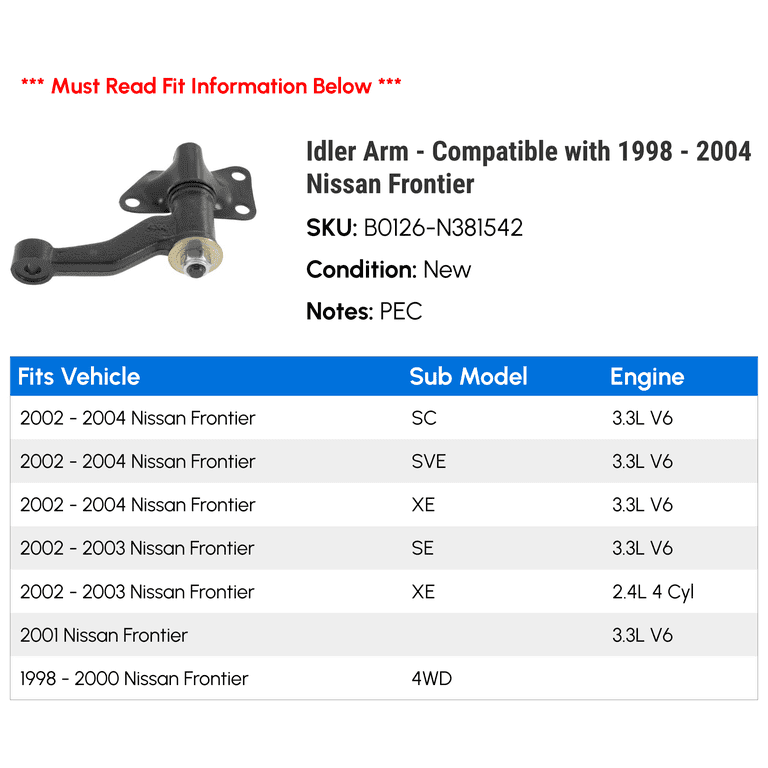 Garage-Pro Front Idler Arm Replacement For 1998-2004 Nissan Frontier RWD