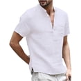 thumbnail image 1 of Verano De Los Hombres Camisetas Casual Algodón Lino Cuello En V Manga Corta Tops S-5XLpangjing, 1 of 4