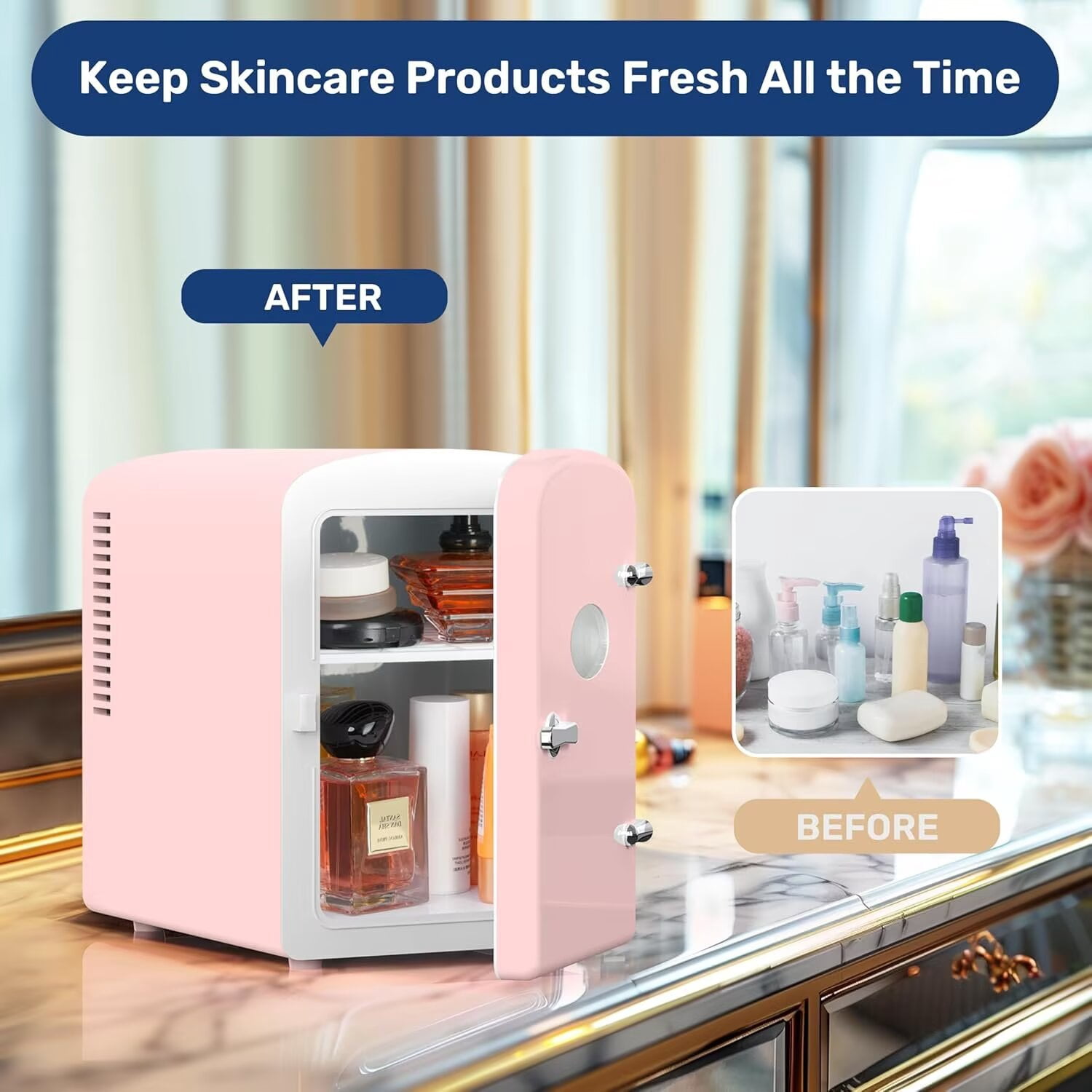 YSSOA Mini Fridge for Bedroom, Car, Office & Dorm Room - 9 Can Small Refrigerator - AC/DC 12V Portable Cooler & Warmer, 6L with Window, Pink