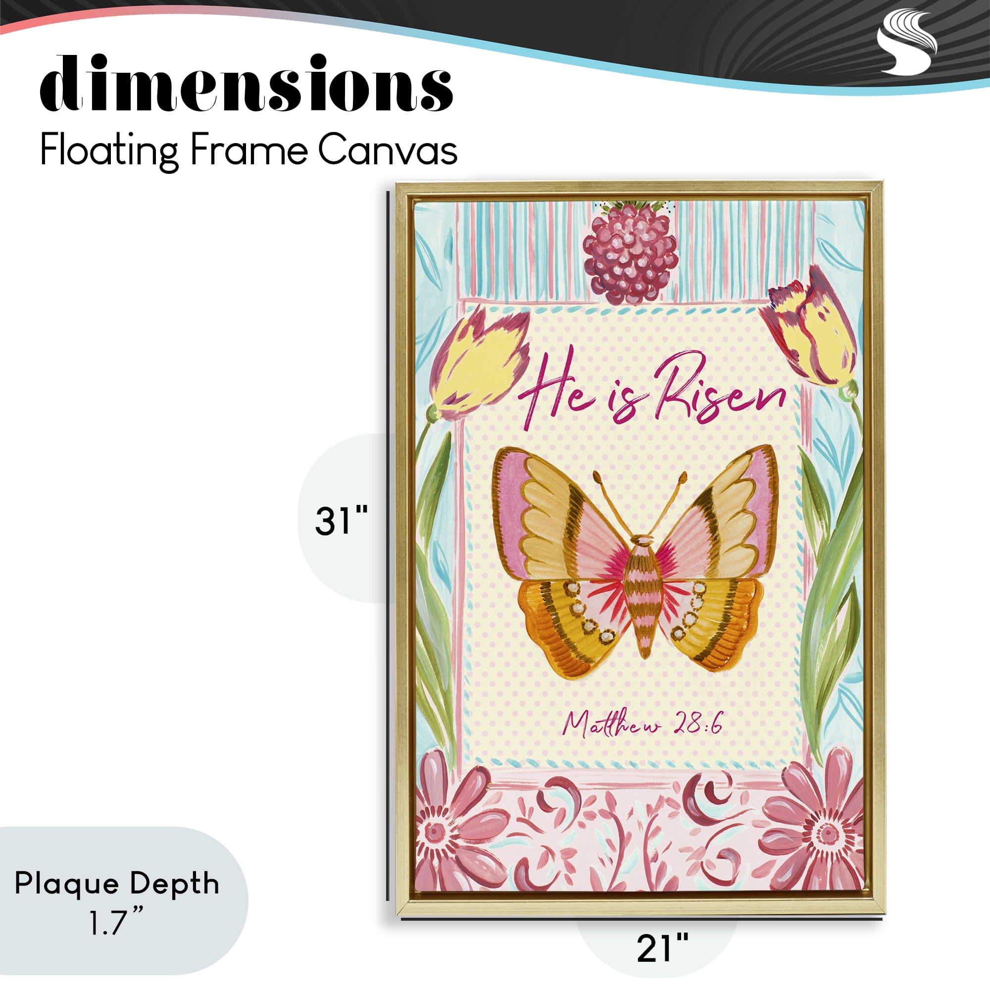 Stupell Industries He Is Risen with Butterfly Gold Framed Floater Canvas Wall Art, design by Ani Del Sol