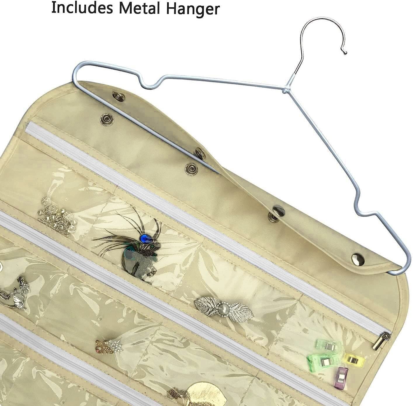 Hanging Jewelry Organizer with Oxford Double Side 80 Zippered Storage Pocket (black)