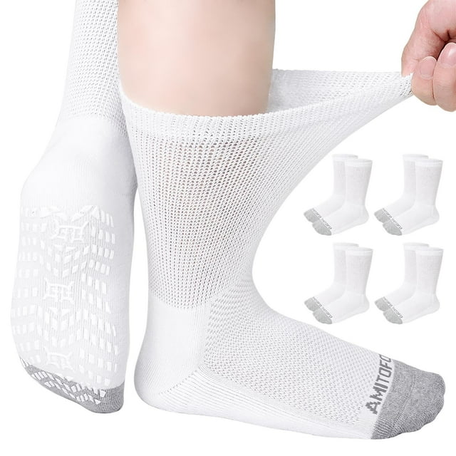 Calcetines para diabéticos CaidieNu, antideslizantes, extra anchos, 4 pares, blancos