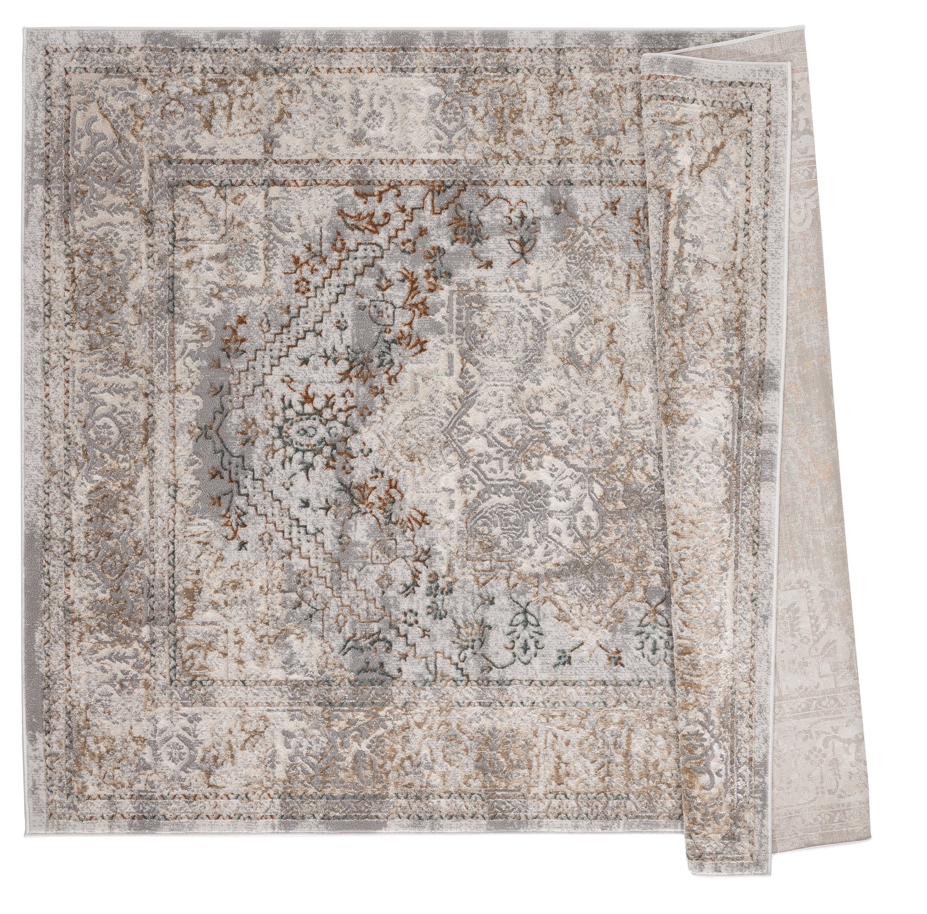 United Weavers of America Symphony Grey Bordered Medallion Round Rug, 7'10" Round