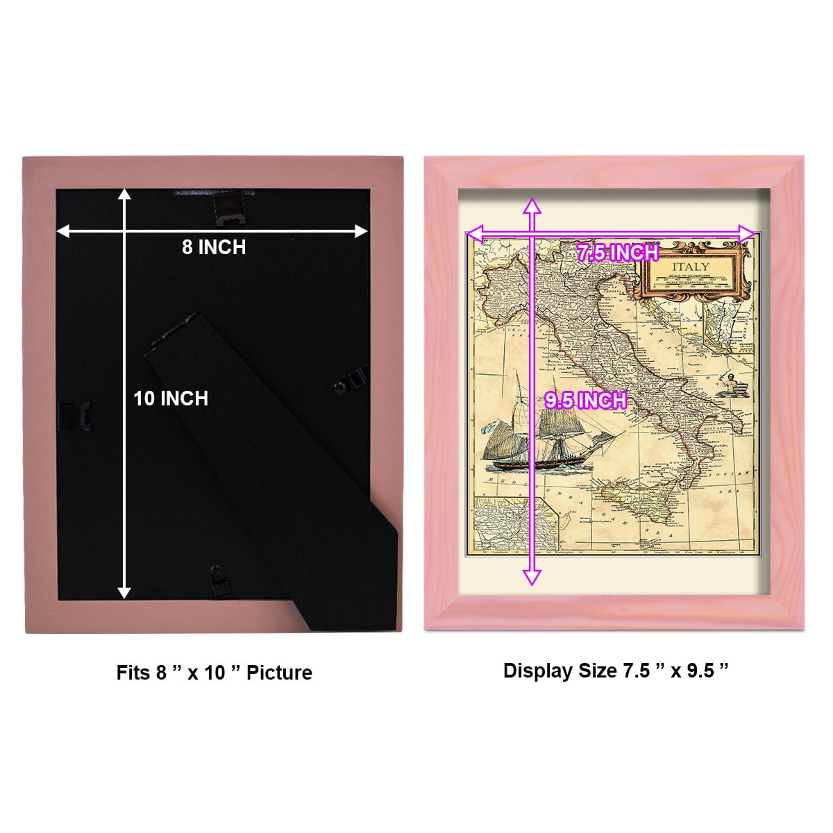 Italy Map -Framed Print w/glass-Sunset Pink